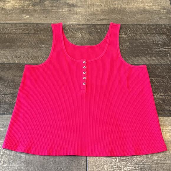 NWOT Anthropologie Daily Practice Henley 2 Piece Lounge Set Hot Pink Size 1X - Picture 4 of 15